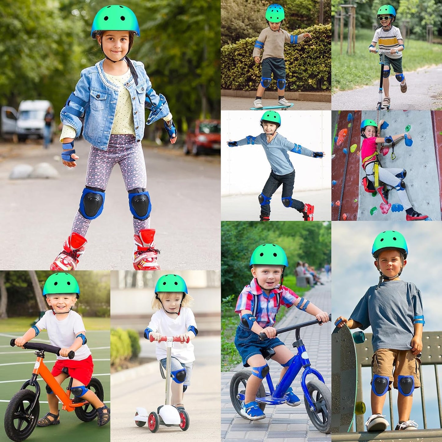 Kids Bike Helmet and Pads Set - Helmet with Knee Pads Elbow Pads Wrist Guards, CPSC Certified Adjustable Protective Gear for Girls Boys, for Bicycle Skate Scooter Skateboarding