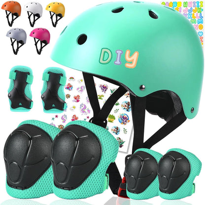 Kids Bike Helmet and Pads Set - Helmet with Knee Pads Elbow Pads Wrist Guards, CPSC Certified Adjustable Protective Gear for Girls Boys, for Bicycle Skate Scooter Skateboarding