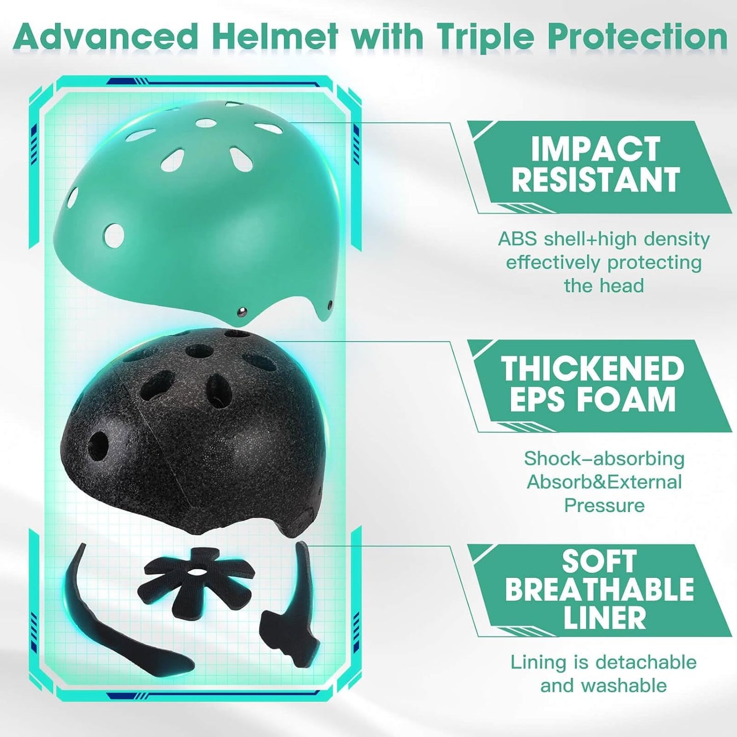 Kids Bike Helmet and Pads Set - Helmet with Knee Pads Elbow Pads Wrist Guards, CPSC Certified Adjustable Protective Gear for Girls Boys, for Bicycle Skate Scooter Skateboarding