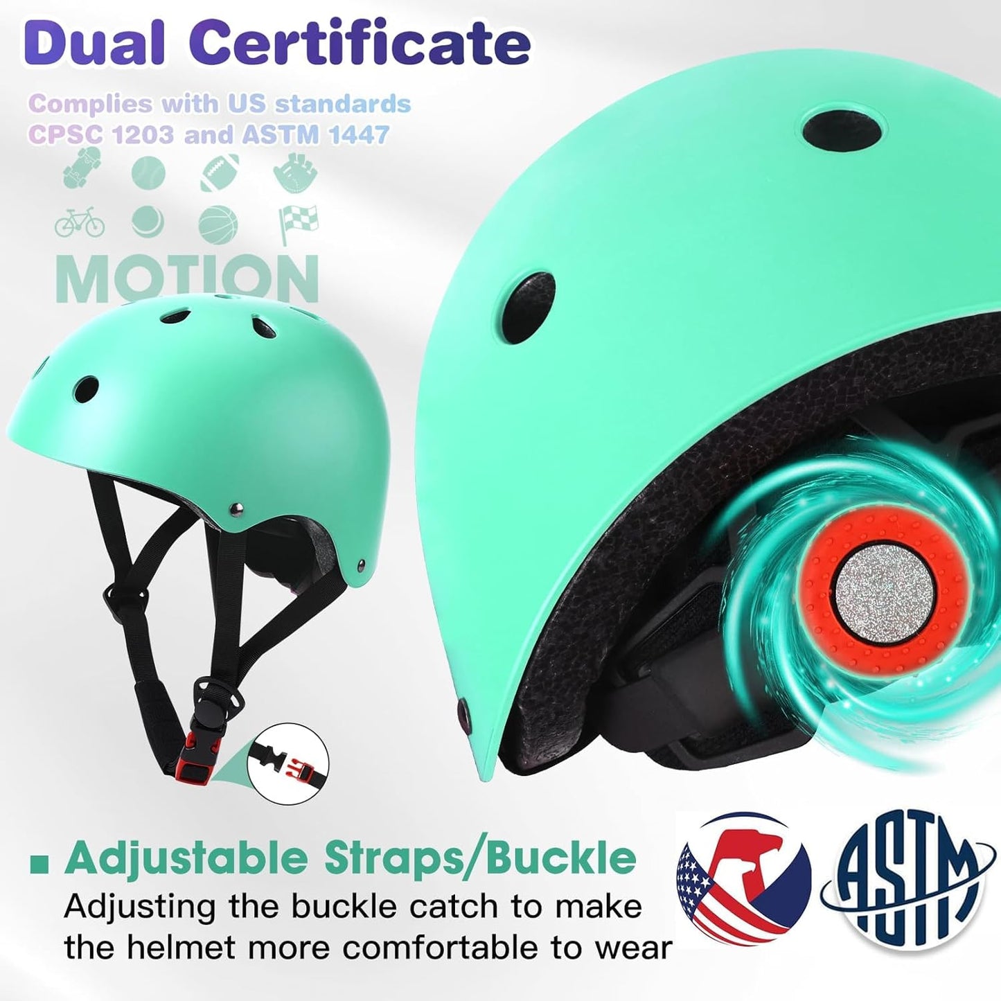 Kids Bike Helmet and Pads Set - Helmet with Knee Pads Elbow Pads Wrist Guards, CPSC Certified Adjustable Protective Gear for Girls Boys, for Bicycle Skate Scooter Skateboarding