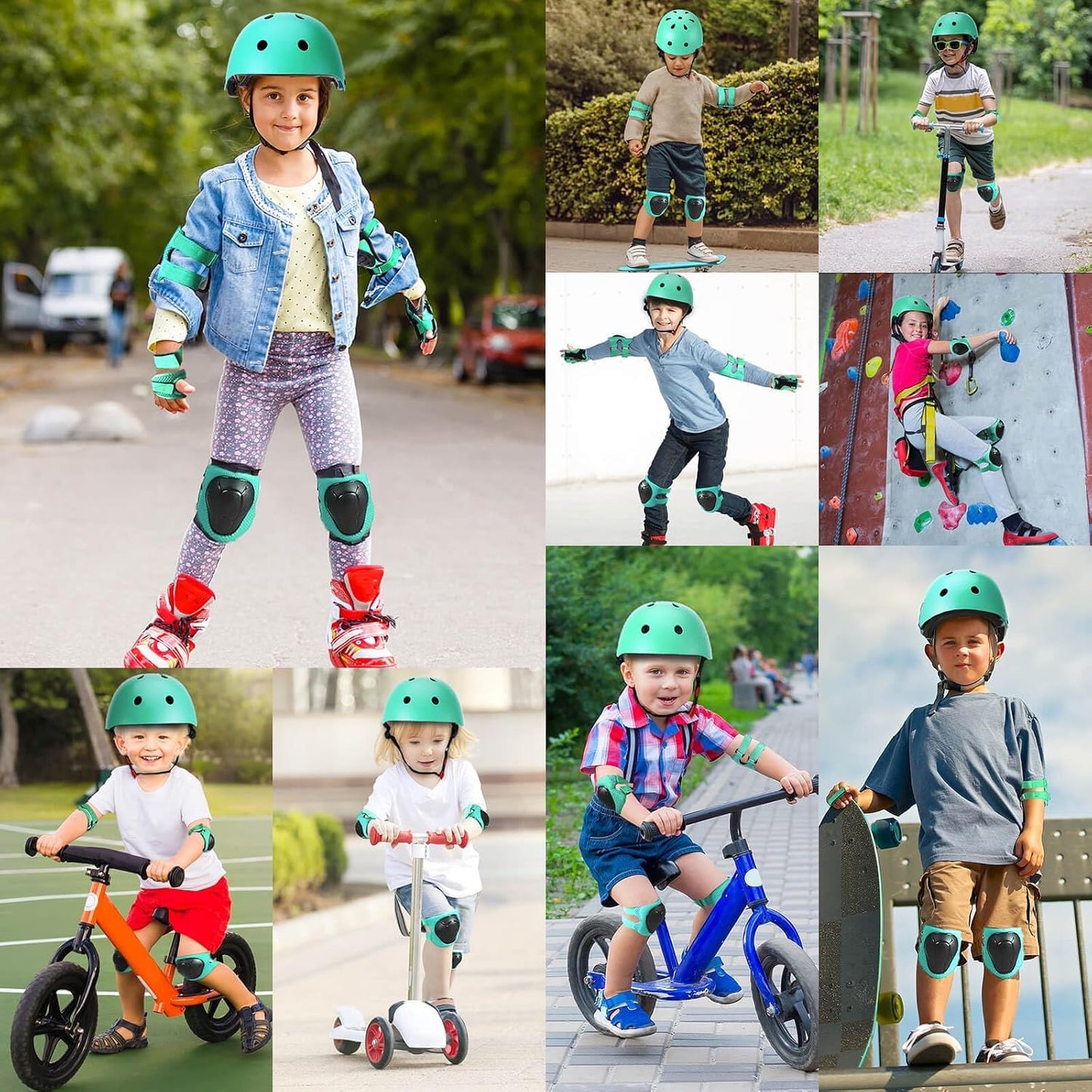Kids Bike Helmet and Pads Set - Helmet with Knee Pads Elbow Pads Wrist Guards, CPSC Certified Adjustable Protective Gear for Girls Boys, for Bicycle Skate Scooter Skateboarding