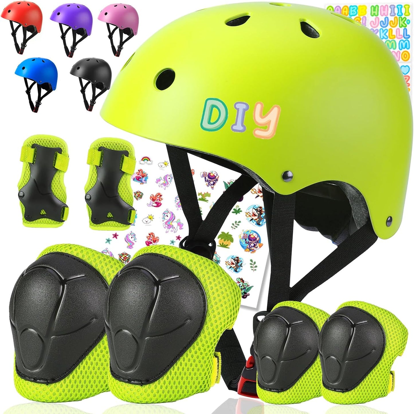 Kids Bike Helmet and Pads Set - Helmet with Knee Pads Elbow Pads Wrist Guards, CPSC Certified Adjustable Protective Gear for Girls Boys, for Bicycle Skate Scooter Skateboarding