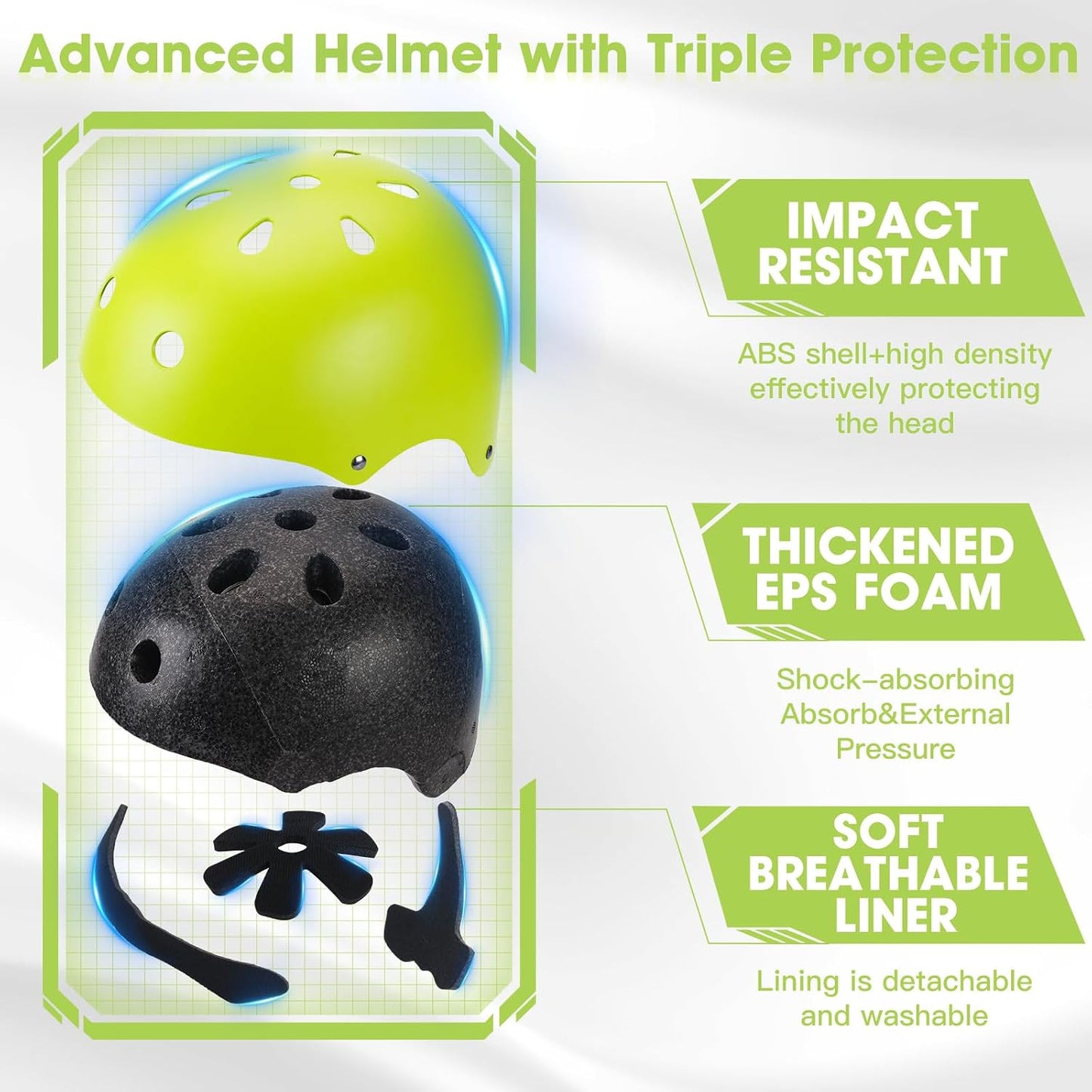Kids Bike Helmet and Pads Set - Helmet with Knee Pads Elbow Pads Wrist Guards, CPSC Certified Adjustable Protective Gear for Girls Boys, for Bicycle Skate Scooter Skateboarding