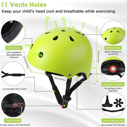 Kids Bike Helmet and Pads Set - Helmet with Knee Pads Elbow Pads Wrist Guards, CPSC Certified Adjustable Protective Gear for Girls Boys, for Bicycle Skate Scooter Skateboarding