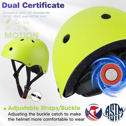 Kids Bike Helmet and Pads Set - Helmet with Knee Pads Elbow Pads Wrist Guards, CPSC Certified Adjustable Protective Gear for Girls Boys, for Bicycle Skate Scooter Skateboarding