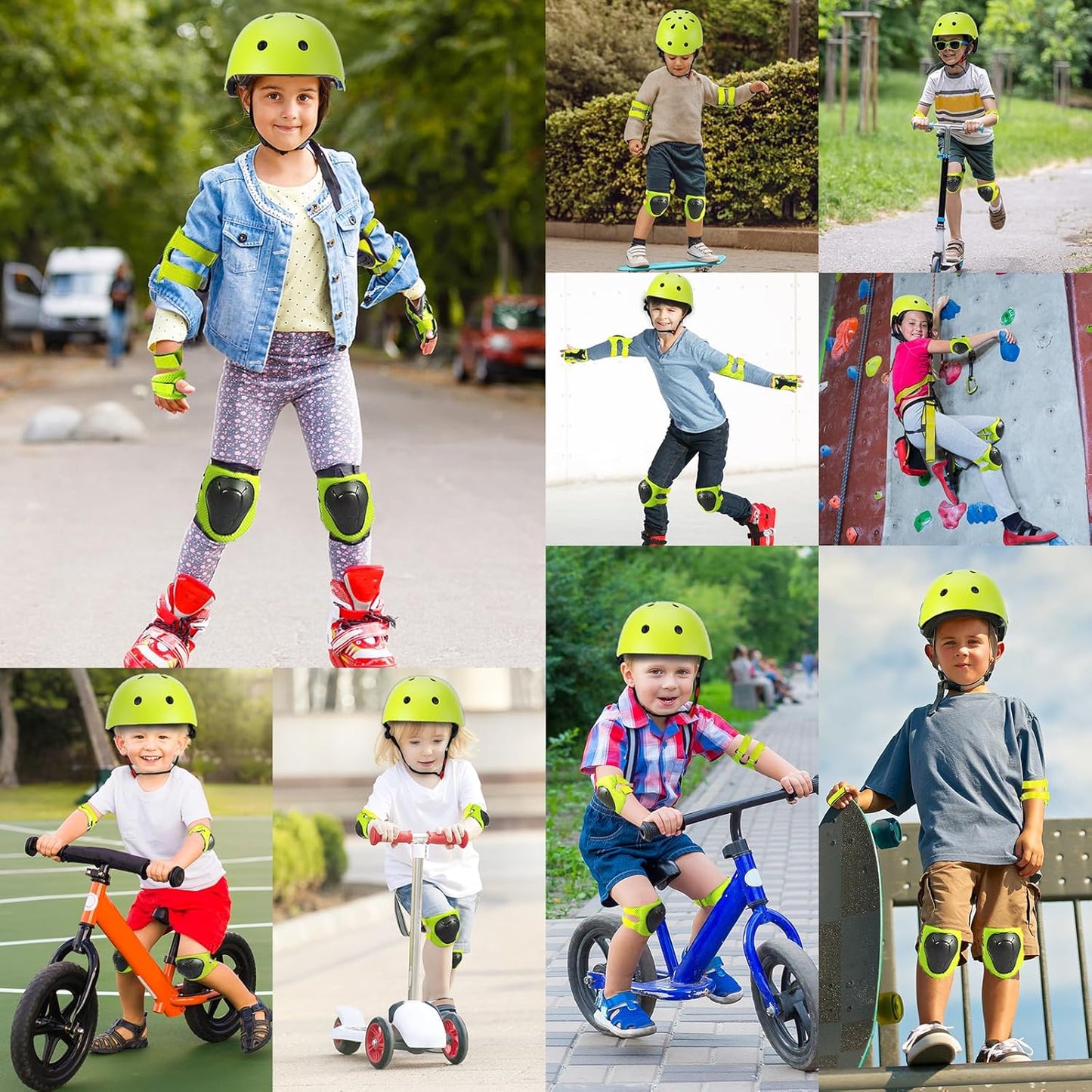 Kids Bike Helmet and Pads Set - Helmet with Knee Pads Elbow Pads Wrist Guards, CPSC Certified Adjustable Protective Gear for Girls Boys, for Bicycle Skate Scooter Skateboarding
