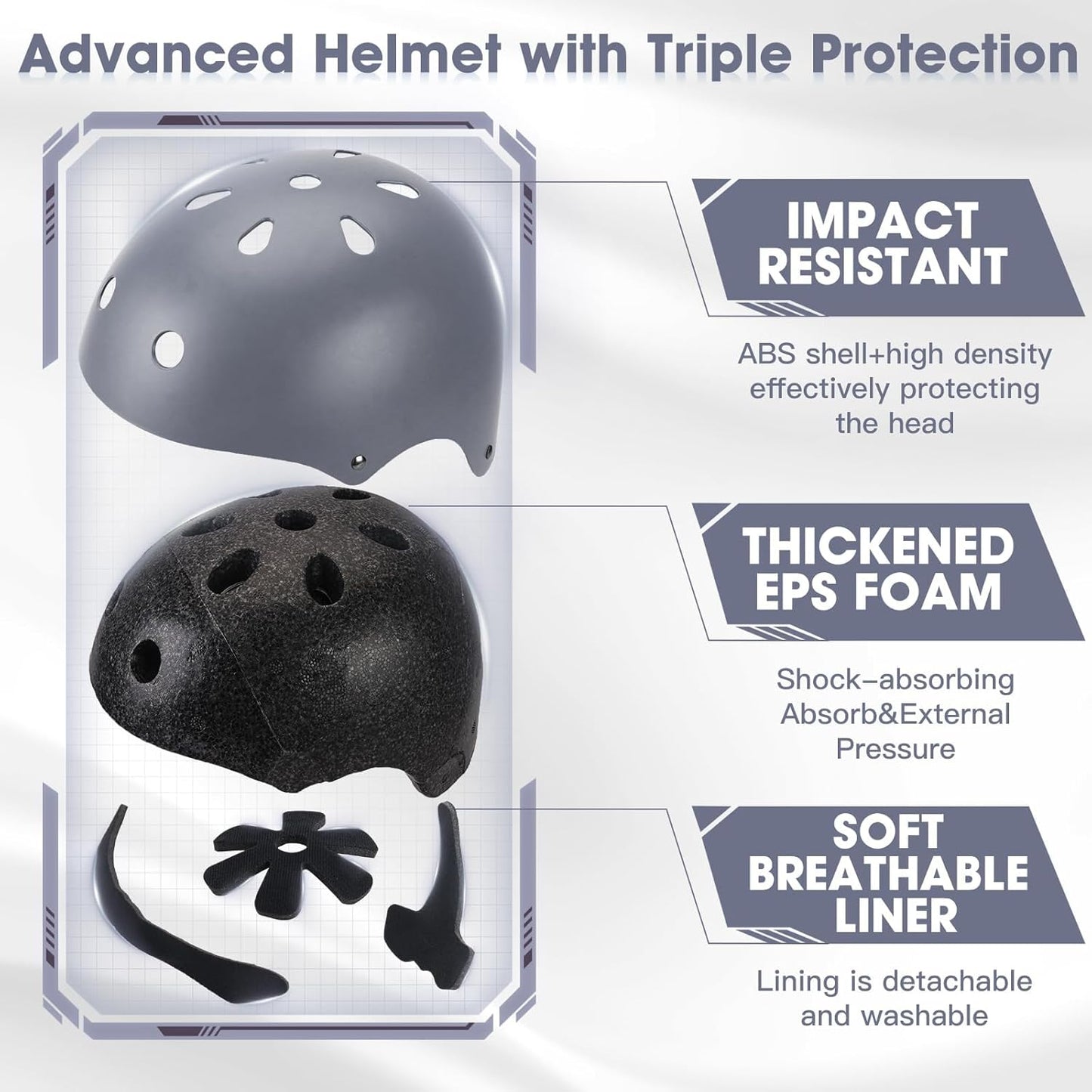 Kids Bike Helmet and Pads Set - Helmet with Knee Pads Elbow Pads Wrist Guards, CPSC Certified Adjustable Protective Gear for Girls Boys, for Bicycle Skate Scooter Skateboarding