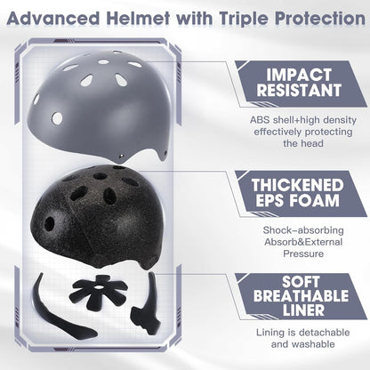 Kids Bike Helmet and Pads Set - Helmet with Knee Pads Elbow Pads Wrist Guards, CPSC Certified Adjustable Protective Gear for Girls Boys, for Bicycle Skate Scooter Skateboarding