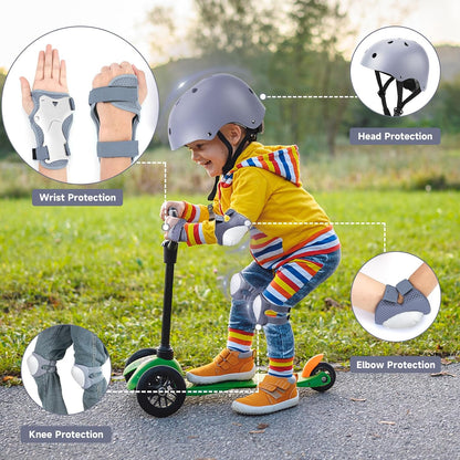 Kids Bike Helmet and Pads Set - Helmet with Knee Pads Elbow Pads Wrist Guards, CPSC Certified Adjustable Protective Gear for Girls Boys, for Bicycle Skate Scooter Skateboarding