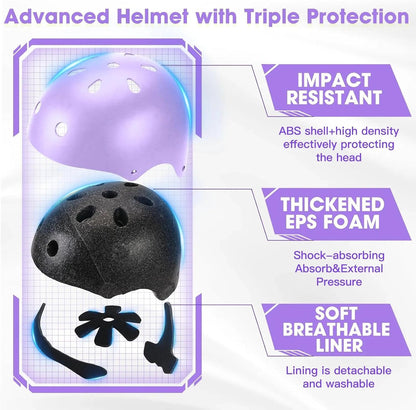 Kids Bike Helmet and Pads Set - Helmet with Knee Pads Elbow Pads Wrist Guards, CPSC Certified Adjustable Protective Gear for Girls Boys, for Bicycle Skate Scooter Skateboarding