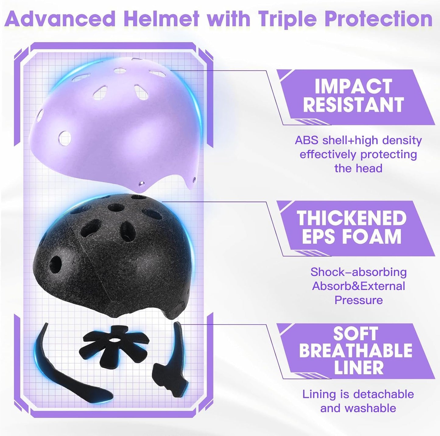 Kids Bike Helmet and Pads Set - Helmet with Knee Pads Elbow Pads Wrist Guards, CPSC Certified Adjustable Protective Gear for Girls Boys, for Bicycle Skate Scooter Skateboarding