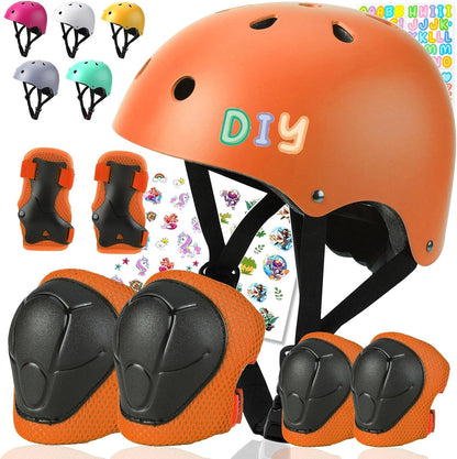 Kids Bike Helmet and Pads Set - Helmet with Knee Pads Elbow Pads Wrist Guards, CPSC Certified Adjustable Protective Gear for Girls Boys, for Bicycle Skate Scooter Skateboarding