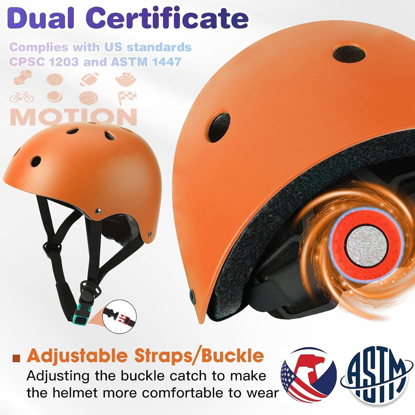 Kids Bike Helmet and Pads Set - Helmet with Knee Pads Elbow Pads Wrist Guards, CPSC Certified Adjustable Protective Gear for Girls Boys, for Bicycle Skate Scooter Skateboarding