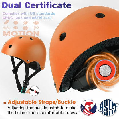 Kids Bike Helmet and Pads Set - Helmet with Knee Pads Elbow Pads Wrist Guards, CPSC Certified Adjustable Protective Gear for Girls Boys, for Bicycle Skate Scooter Skateboarding