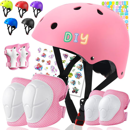 Kids Bike Helmet and Pads Set - Helmet with Knee Pads Elbow Pads Wrist Guards, CPSC Certified Adjustable Protective Gear for Girls Boys, for Bicycle Skate Scooter Skateboarding