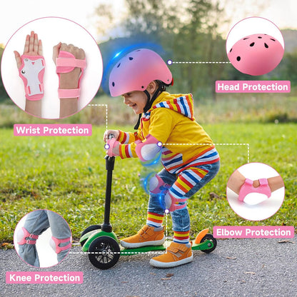 Kids Bike Helmet and Pads Set - Helmet with Knee Pads Elbow Pads Wrist Guards, CPSC Certified Adjustable Protective Gear for Girls Boys, for Bicycle Skate Scooter Skateboarding