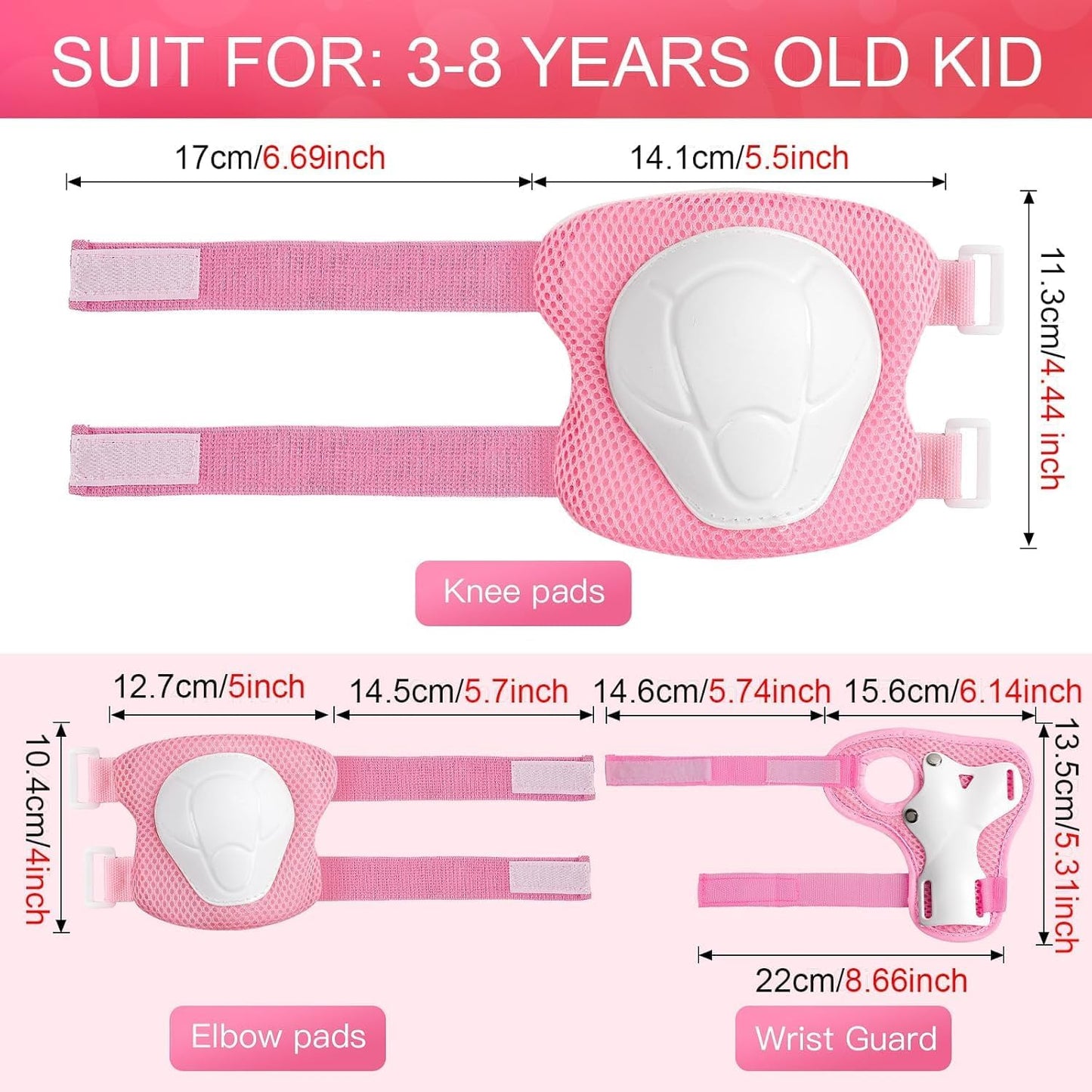 Kids Bike Helmet and Pads Set - Helmet with Knee Pads Elbow Pads Wrist Guards, CPSC Certified Adjustable Protective Gear for Girls Boys, for Bicycle Skate Scooter Skateboarding