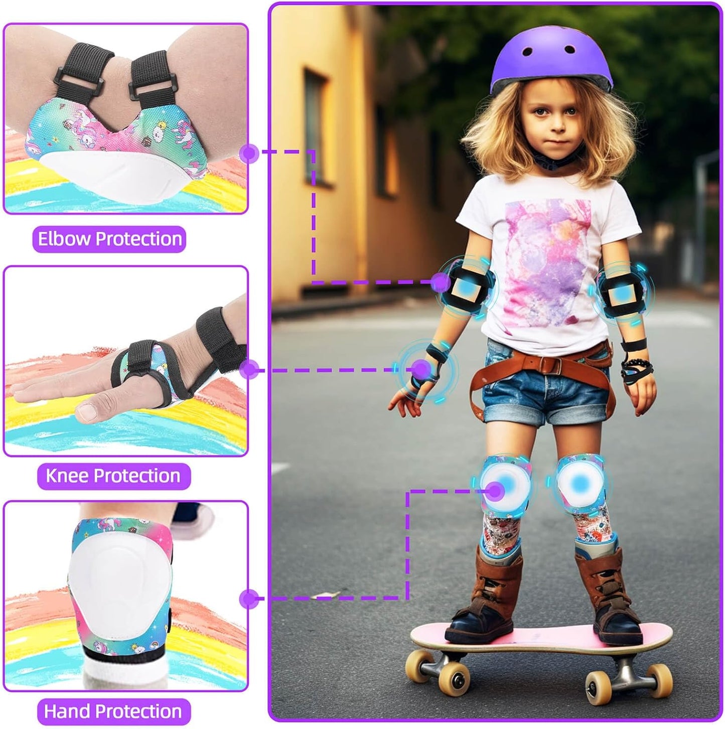 Kids Bike Helmet and Pads Set - Helmet with Knee Pads Elbow Pads Wrist Guards, CPSC Certified Adjustable Protective Gear for Girls Boys, for Bicycle Skate Scooter Skateboarding