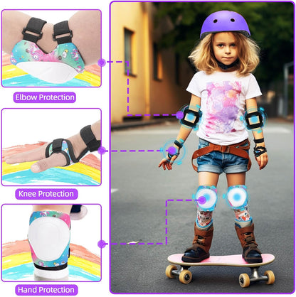 Kids Bike Helmet and Pads Set - Helmet with Knee Pads Elbow Pads Wrist Guards, CPSC Certified Adjustable Protective Gear for Girls Boys, for Bicycle Skate Scooter Skateboarding