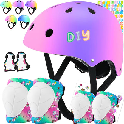 Kids Bike Helmet and Pads Set - Helmet with Knee Pads Elbow Pads Wrist Guards, CPSC Certified Adjustable Protective Gear for Girls Boys, for Bicycle Skate Scooter Skateboarding