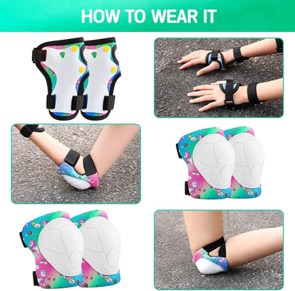 Kids Bike Helmet and Pads Set - Helmet with Knee Pads Elbow Pads Wrist Guards, CPSC Certified Adjustable Protective Gear for Girls Boys, for Bicycle Skate Scooter Skateboarding