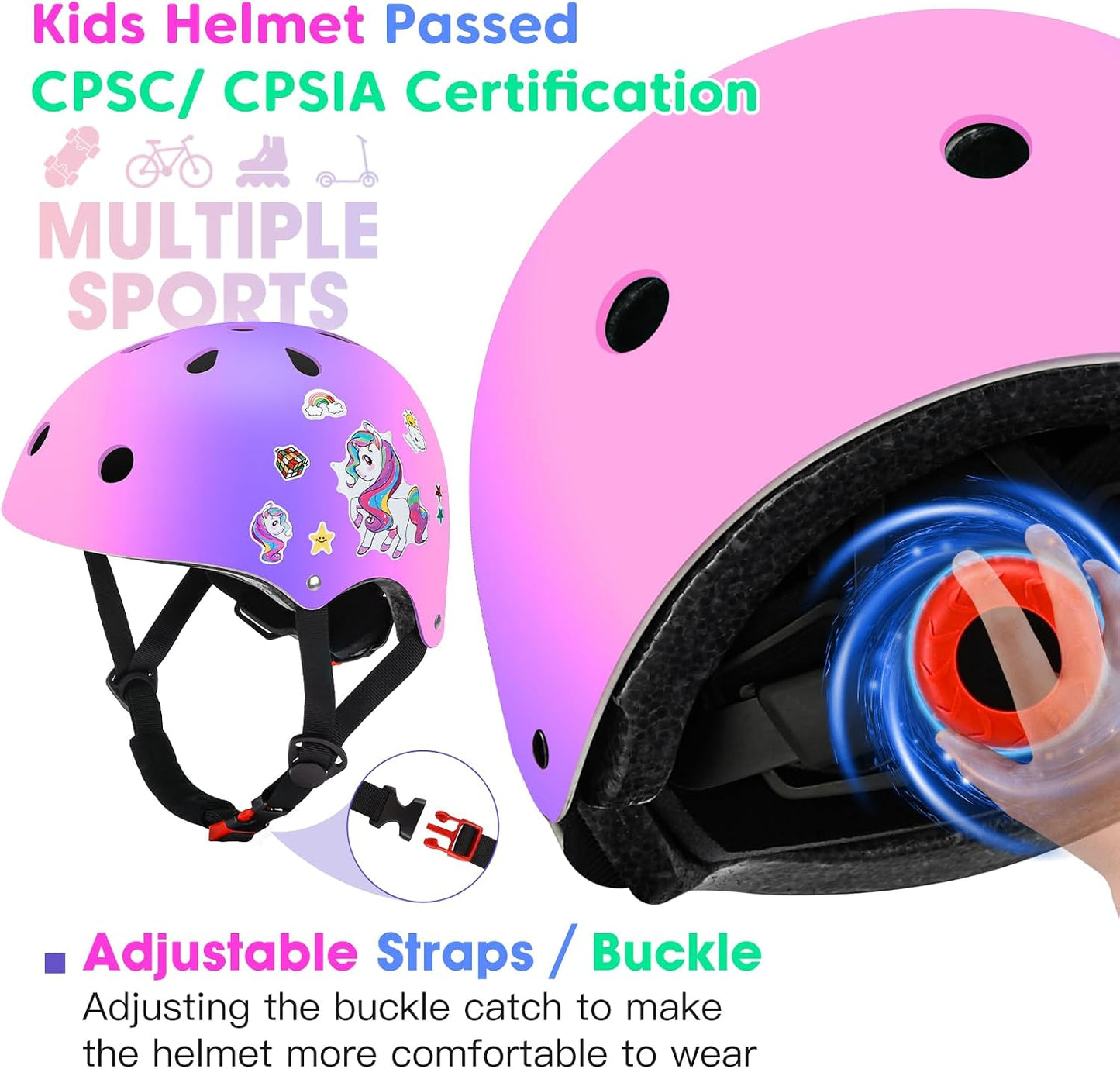 Kids Bike Helmet and Pads Set - Helmet with Knee Pads Elbow Pads Wrist Guards, CPSC Certified Adjustable Protective Gear for Girls Boys, for Bicycle Skate Scooter Skateboarding