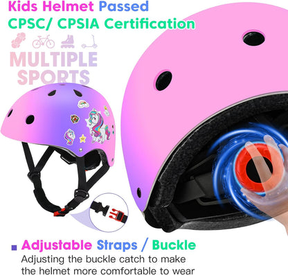 Kids Bike Helmet and Pads Set - Helmet with Knee Pads Elbow Pads Wrist Guards, CPSC Certified Adjustable Protective Gear for Girls Boys, for Bicycle Skate Scooter Skateboarding