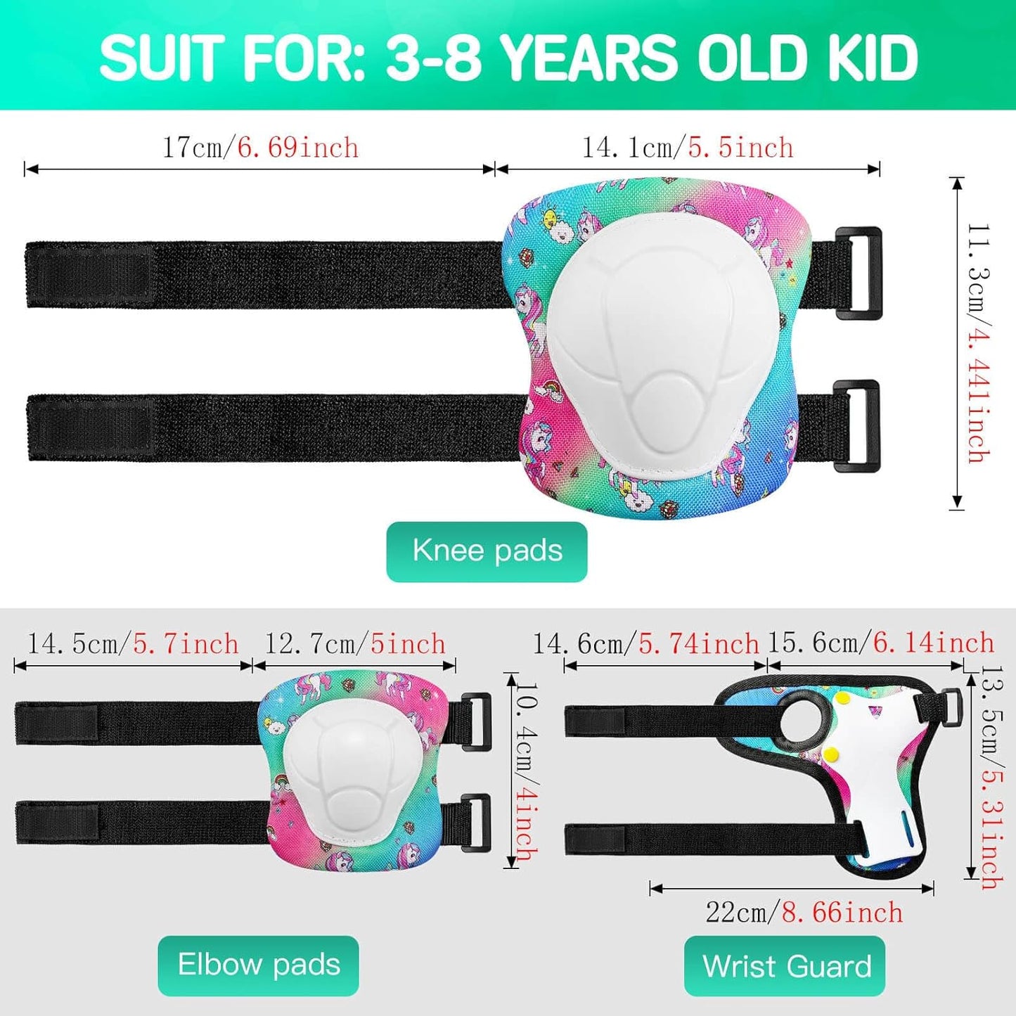 Kids Bike Helmet and Pads Set - Helmet with Knee Pads Elbow Pads Wrist Guards, CPSC Certified Adjustable Protective Gear for Girls Boys, for Bicycle Skate Scooter Skateboarding