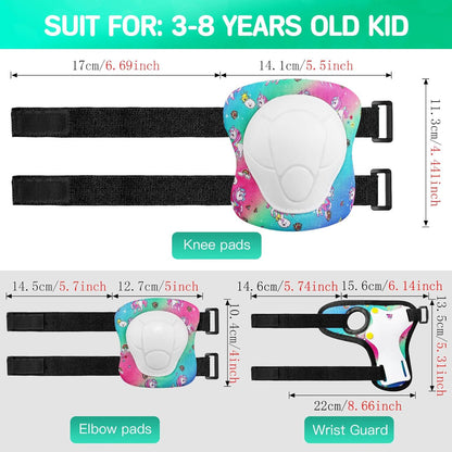 Kids Bike Helmet and Pads Set - Helmet with Knee Pads Elbow Pads Wrist Guards, CPSC Certified Adjustable Protective Gear for Girls Boys, for Bicycle Skate Scooter Skateboarding