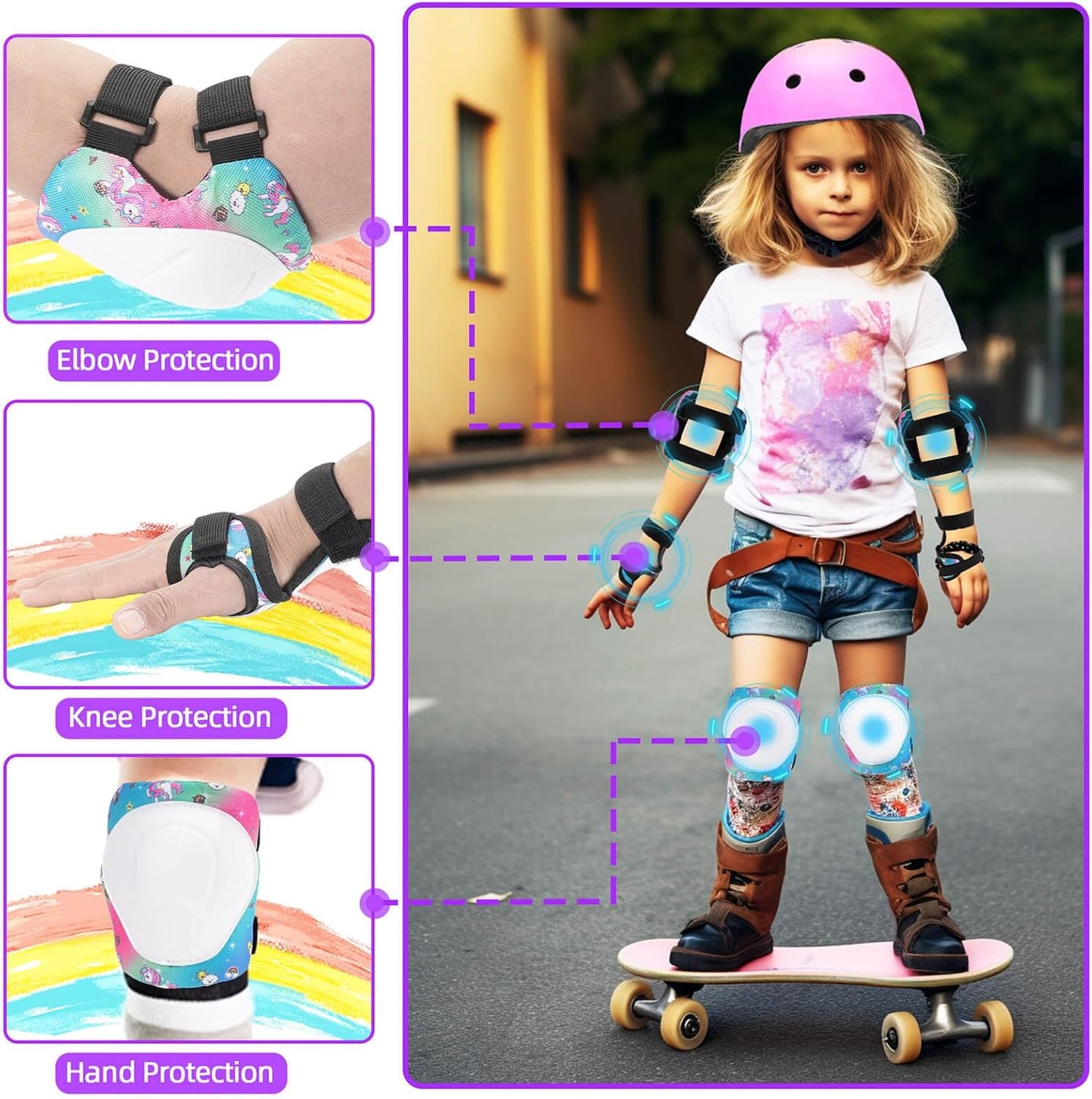Kids Bike Helmet and Pads Set - Helmet with Knee Pads Elbow Pads Wrist Guards, CPSC Certified Adjustable Protective Gear for Girls Boys, for Bicycle Skate Scooter Skateboarding