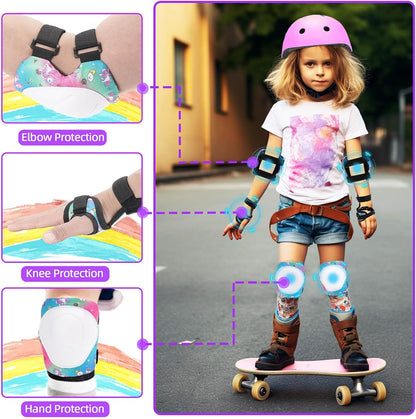 Kids Bike Helmet and Pads Set - Helmet with Knee Pads Elbow Pads Wrist Guards, CPSC Certified Adjustable Protective Gear for Girls Boys, for Bicycle Skate Scooter Skateboarding