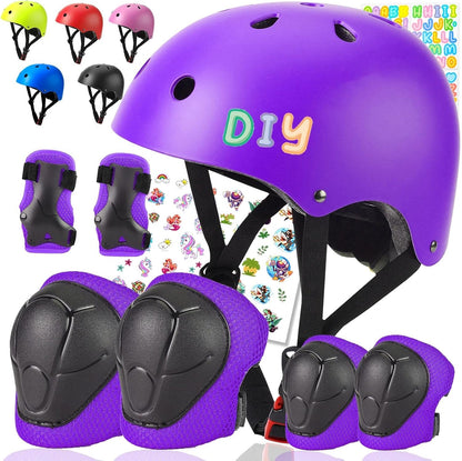 Kids Bike Helmet and Pads Set - Helmet with Knee Pads Elbow Pads Wrist Guards, CPSC Certified Adjustable Protective Gear for Girls Boys, for Bicycle Skate Scooter Skateboarding