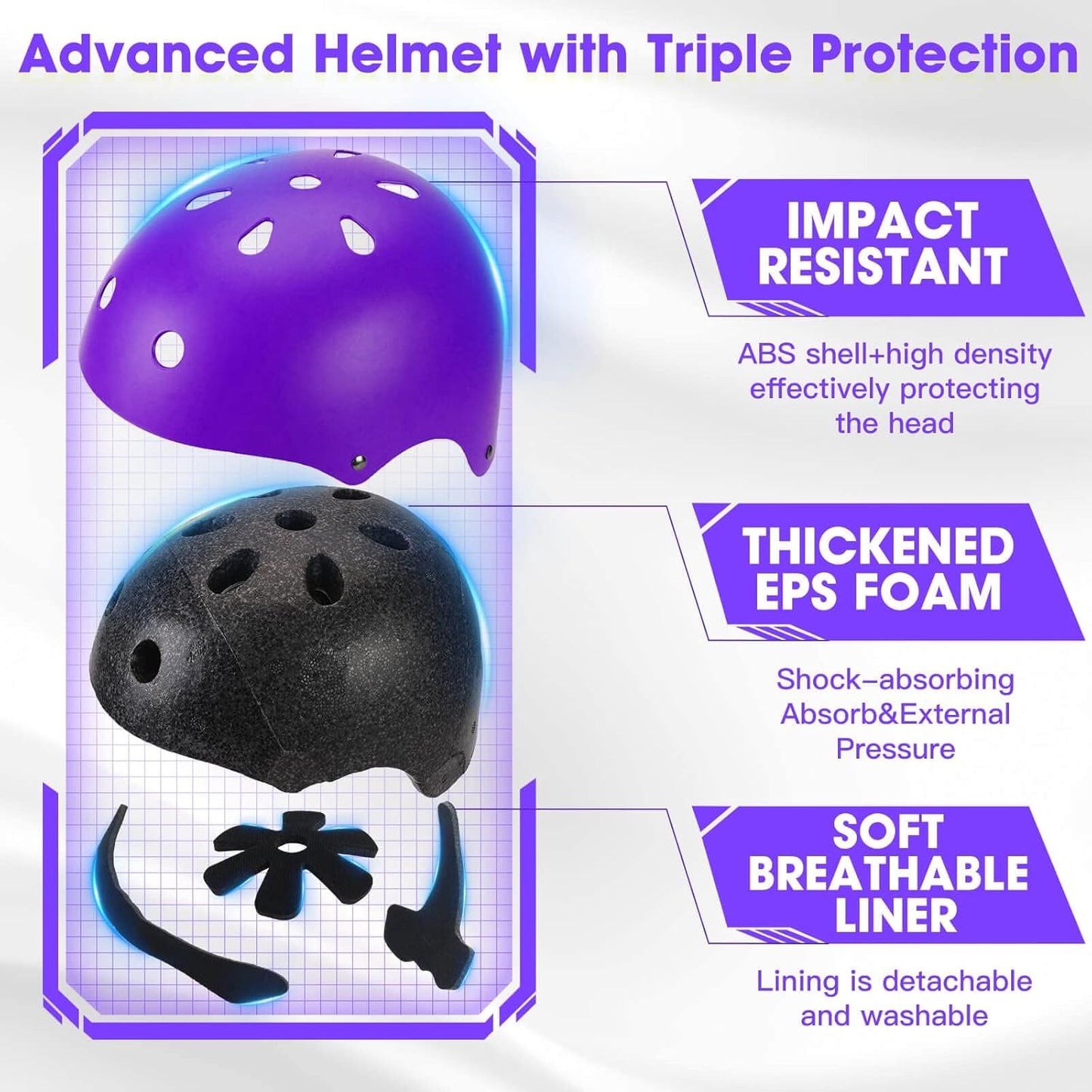 Kids Bike Helmet and Pads Set - Helmet with Knee Pads Elbow Pads Wrist Guards, CPSC Certified Adjustable Protective Gear for Girls Boys, for Bicycle Skate Scooter Skateboarding