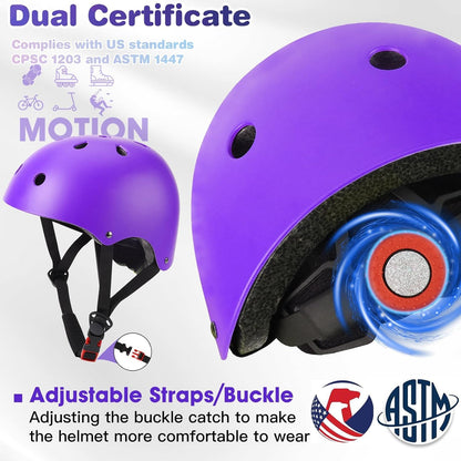 Kids Bike Helmet and Pads Set - Helmet with Knee Pads Elbow Pads Wrist Guards, CPSC Certified Adjustable Protective Gear for Girls Boys, for Bicycle Skate Scooter Skateboarding