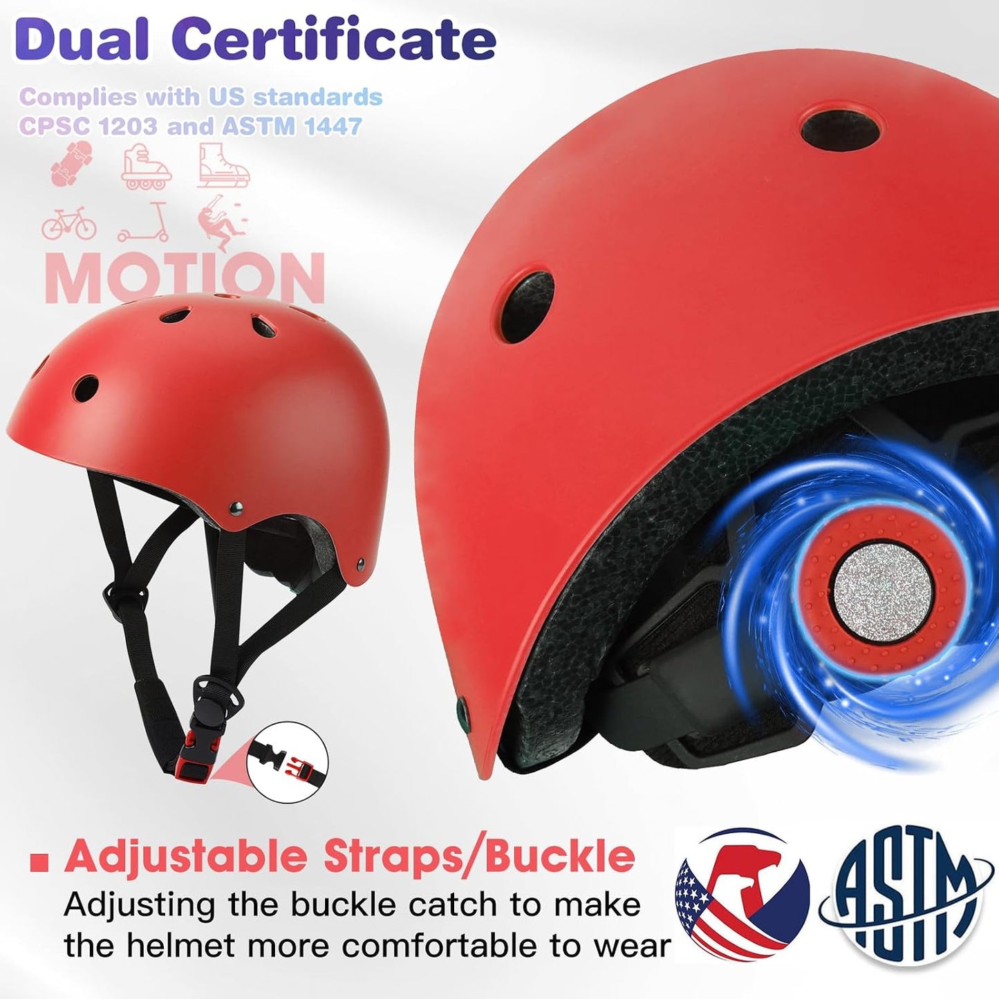 Kids Bike Helmet and Pads Set - Helmet with Knee Pads Elbow Pads Wrist Guards, CPSC Certified Adjustable Protective Gear for Girls Boys, for Bicycle Skate Scooter Skateboarding