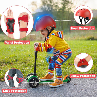 Kids Bike Helmet and Pads Set - Helmet with Knee Pads Elbow Pads Wrist Guards, CPSC Certified Adjustable Protective Gear for Girls Boys, for Bicycle Skate Scooter Skateboarding