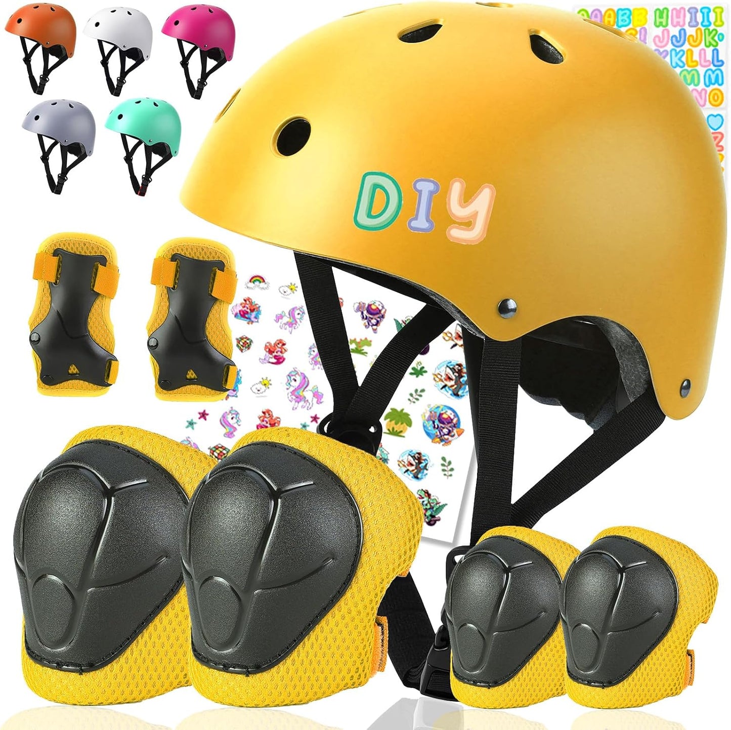 Kids Bike Helmet and Pads Set - Helmet with Knee Pads Elbow Pads Wrist Guards, CPSC Certified Adjustable Protective Gear for Girls Boys, for Bicycle Skate Scooter Skateboarding