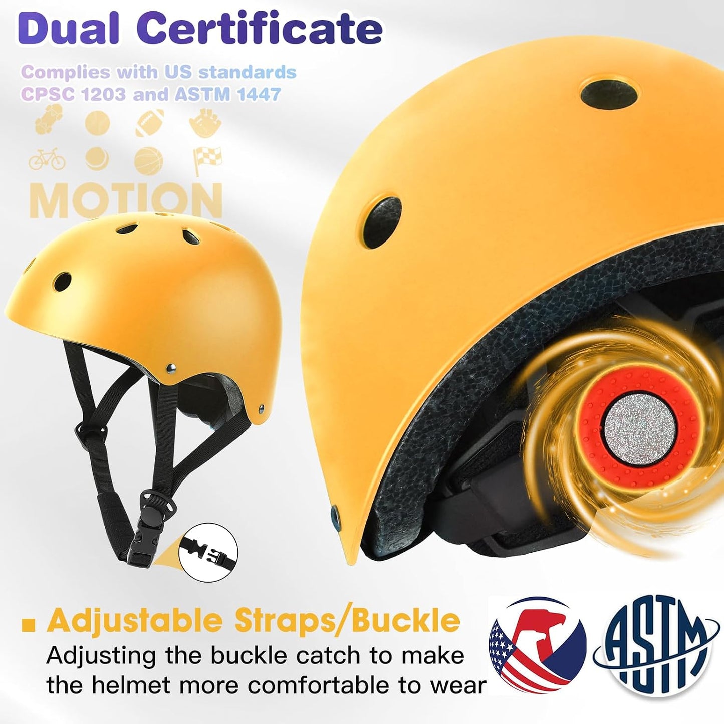 Kids Bike Helmet and Pads Set - Helmet with Knee Pads Elbow Pads Wrist Guards, CPSC Certified Adjustable Protective Gear for Girls Boys, for Bicycle Skate Scooter Skateboarding