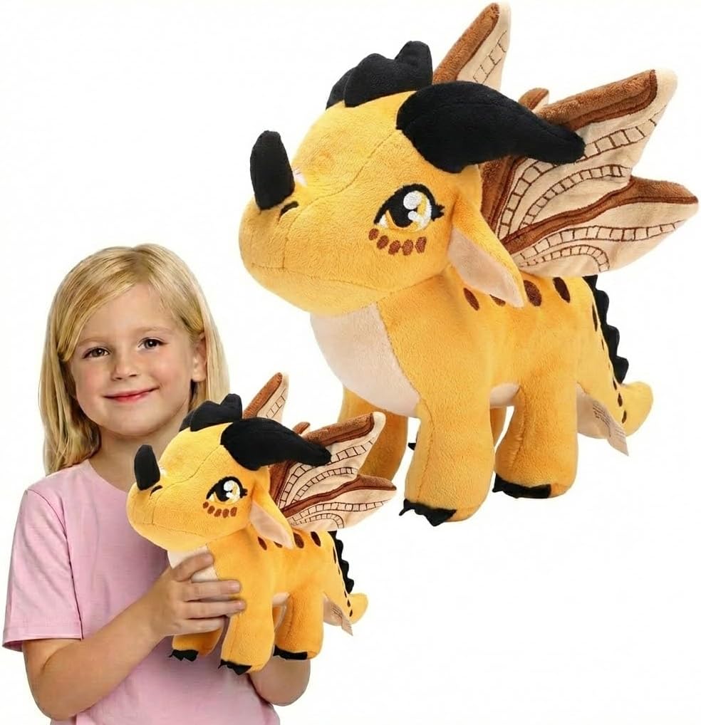Winged Dragon Plush, Soft Fantasy Stuffed Animal, Yellow, 10 Inch | Soft short-plush fabric with PP cotton filling, embroidered details and colorful wings for cuddling, travel or room display.