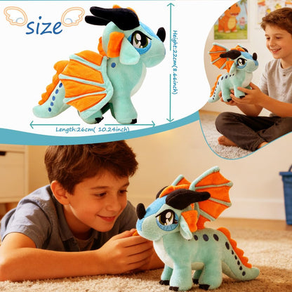 Winged Dragon Plush, Soft Fantasy Stuffed Animal, Yellow, 10 Inch | Soft short-plush fabric with PP cotton filling, embroidered details and colorful wings for cuddling, travel or room display.