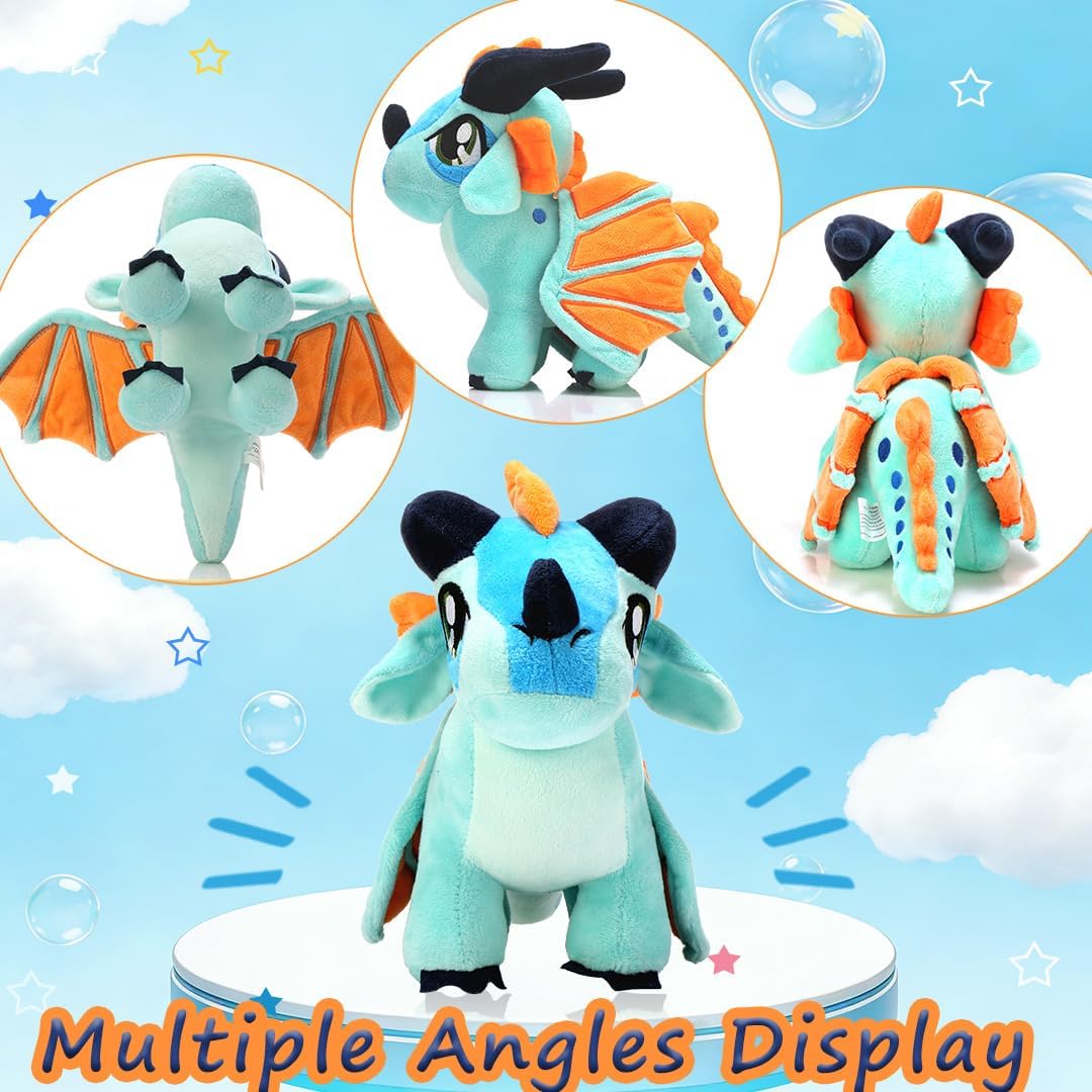 Winged Dragon Plush, Soft Fantasy Stuffed Animal, Yellow, 10 Inch | Soft short-plush fabric with PP cotton filling, embroidered details and colorful wings for cuddling, travel or room display.