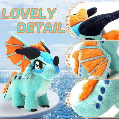 Winged Dragon Plush, Soft Fantasy Stuffed Animal, Yellow, 10 Inch | Soft short-plush fabric with PP cotton filling, embroidered details and colorful wings for cuddling, travel or room display.