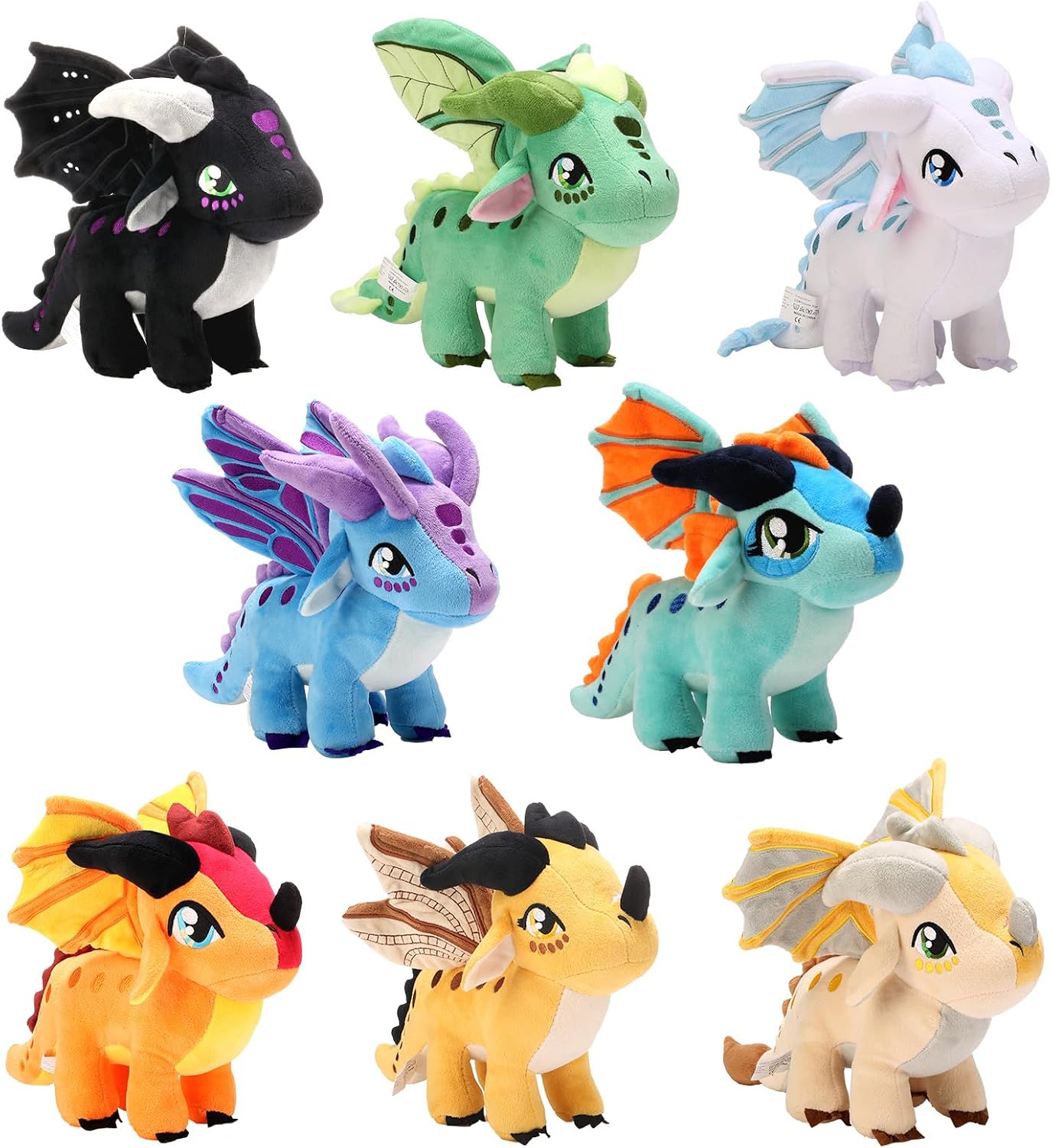 Winged Dragon Plush, Soft Fantasy Stuffed Animal, Yellow, 10 Inch | Soft short-plush fabric with PP cotton filling, embroidered details and colorful wings for cuddling, travel or room display.