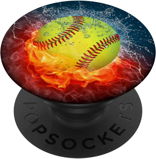 Cool Softball Fire and Ice Player Gift Design For Girls Team PopSockets Adhesive PopGrip