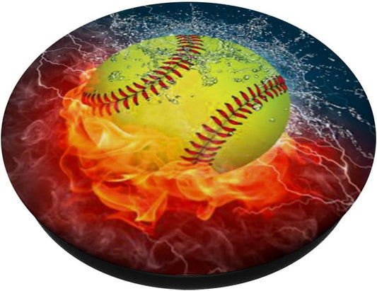 Cool Softball Fire and Ice Player Gift Design For Girls Team PopSockets Adhesive PopGrip