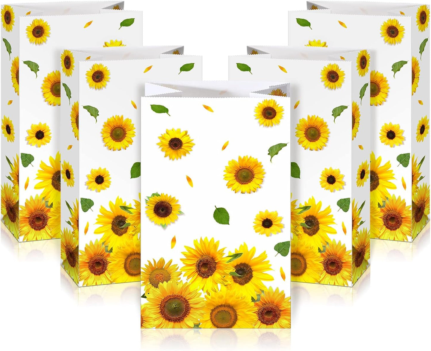 28 Pieces Sunflower Party Favor Bags Sunflower Goodie Treat Gift Candy Bags for Birthday Party Suppliers Baby Shower, 8.3 x 4.7 x 3.1 Inch