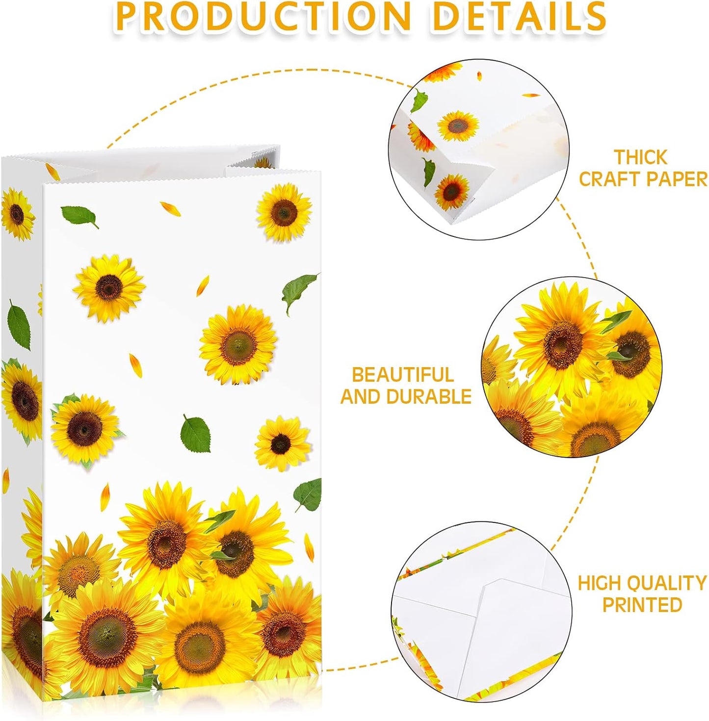 28 Pieces Sunflower Party Favor Bags Sunflower Goodie Treat Gift Candy Bags for Birthday Party Suppliers Baby Shower, 8.3 x 4.7 x 3.1 Inch