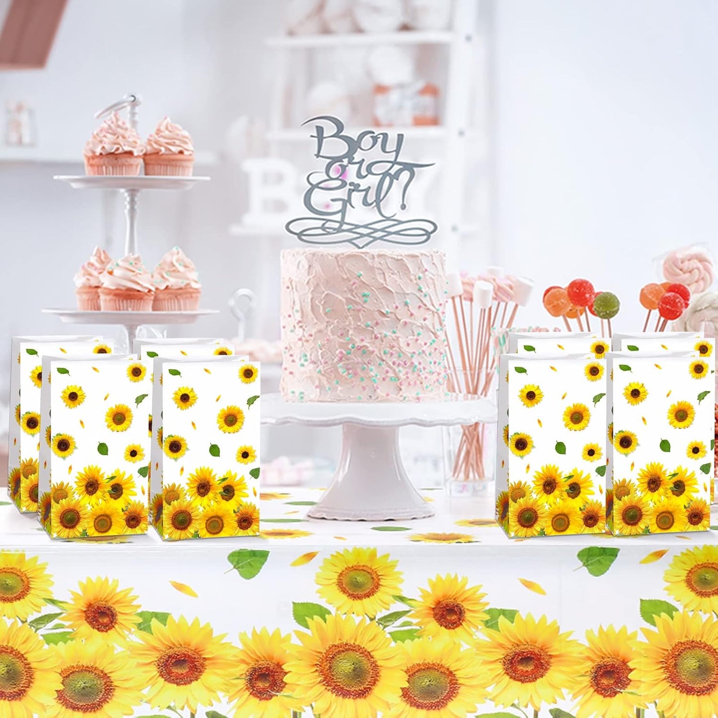 28 Pieces Sunflower Party Favor Bags Sunflower Goodie Treat Gift Candy Bags for Birthday Party Suppliers Baby Shower, 8.3 x 4.7 x 3.1 Inch