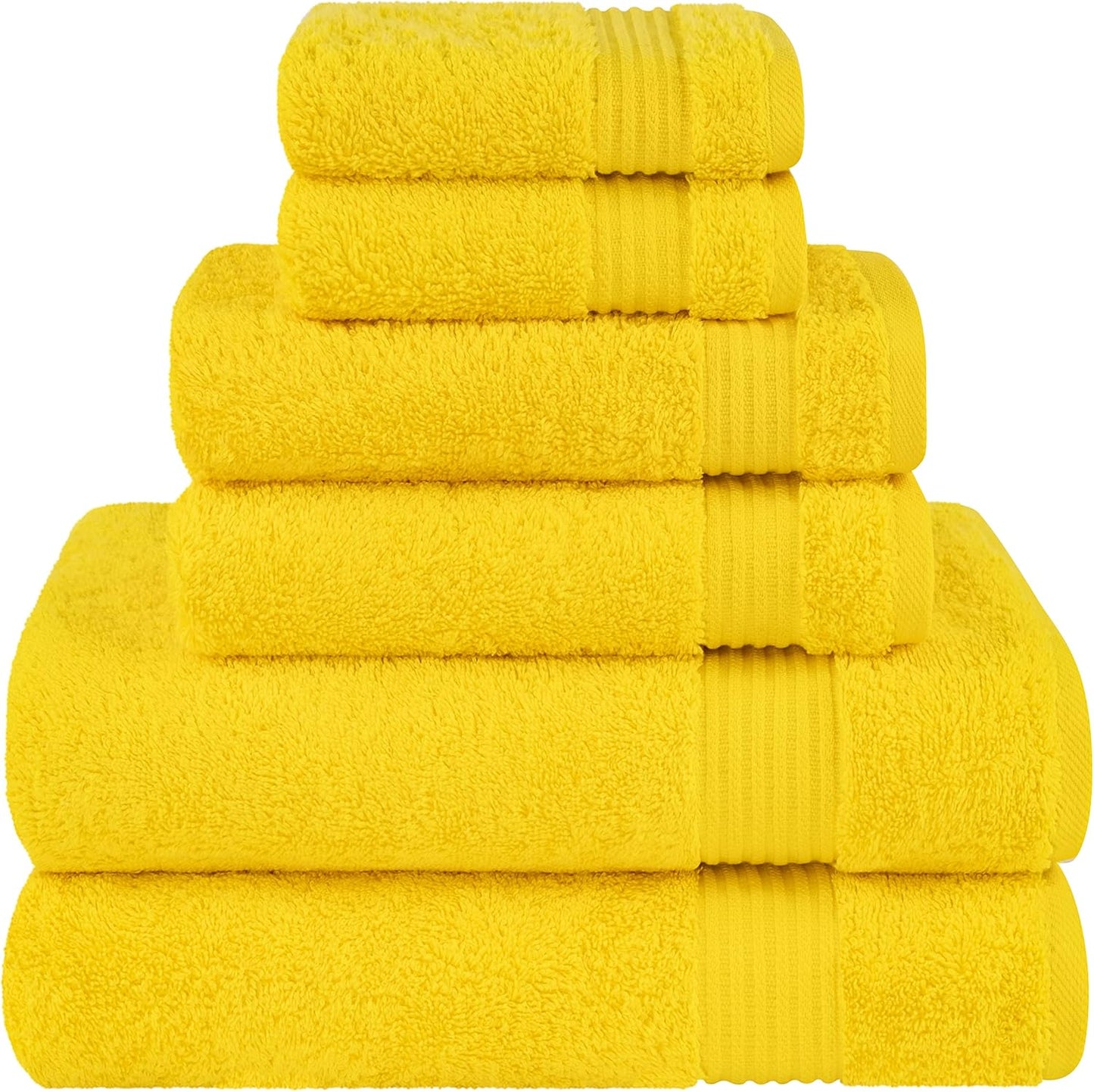 Cotton Paradise 100% Cotton Turkish Towel Set, Soft Absorbent Quick Dry, 6 Piece Towel Set, Yellow