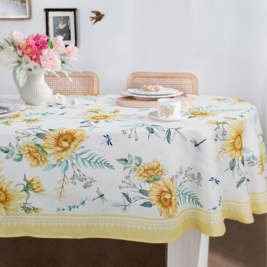 Sunflower Oval Tablecloth Yellow Floral Tablecloth Waterproof Fabric Wrinkle Free Durable 60 X 84 Inch